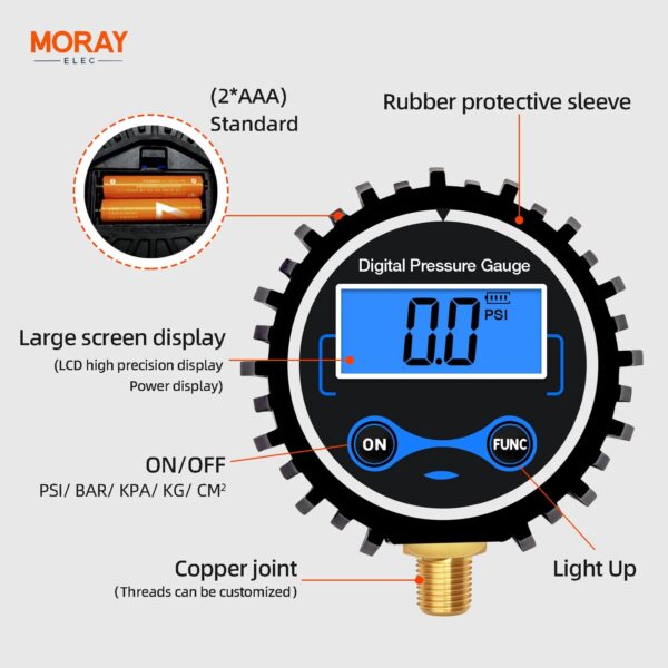 Moray ME266P NPT1/4 Battery Powered High Quality Car Truck Motorcycle Oil Pressure Sensor with Tire Air Digital Pressure Gauge - Image 2