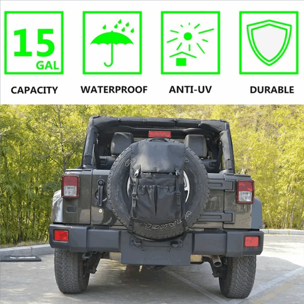 AED8-Spare Tire Trash Bag Outdoors Storage Bag For Wrangler UTV SUV RV Truck Off-Road Recovery Gear Adjustable Universal - Image 5