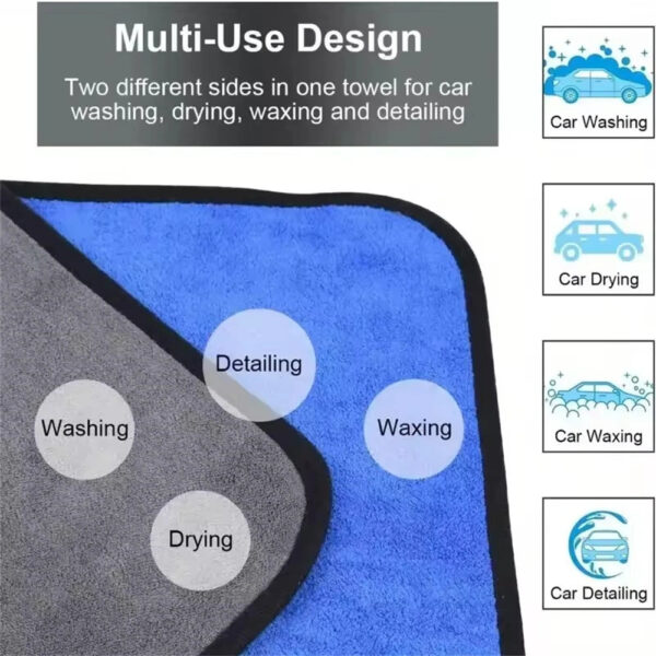 1-4pcs Microfiber Car Washing Towel Soft Quick Drying Windows Mirrors Wiping Rags Home Double Layer Cleaning Cloths 600GSM - Image 2
