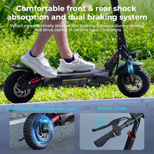 Adult Electric Scooter 800 W kick-start 10 Ah battery 40 km range 10-inch off-road tyres 40 km/h top speed city or trail ready - Image 4