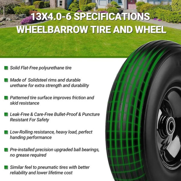 A33K-13Inch Wheelbarrow Tires 4.00-6 Flat Free Tire And Wheel, For Wheelbarrows Garden Wagon Cart Wheel - Image 2