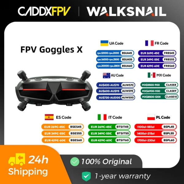 CADDXFPV Walksnail Avatar HD Goggles X 5.8GHz Steadyview Receiver Head Tracker 1920*1080 FPV Goggles Video Glasses for RC Drone