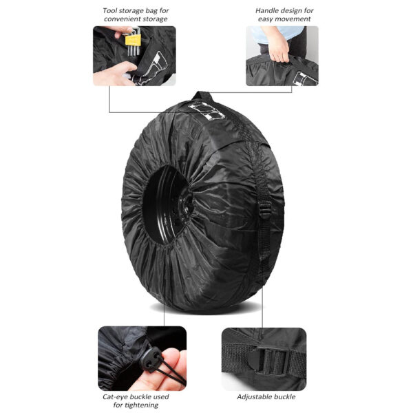 1PC Tire Cover, Waterproof Spare Tire Cover Tough Tire Wheel Protector for Cars SUVs Vans Pickup Trucks, Fits Tires 13'' to 18'' - Image 3