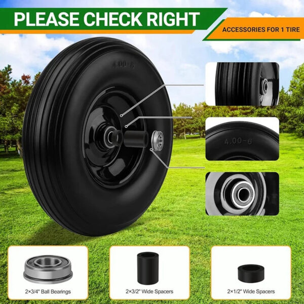 A33K-13Inch Wheelbarrow Tires 4.00-6 Flat Free Tire And Wheel, For Wheelbarrows Garden Wagon Cart Wheel - Image 4