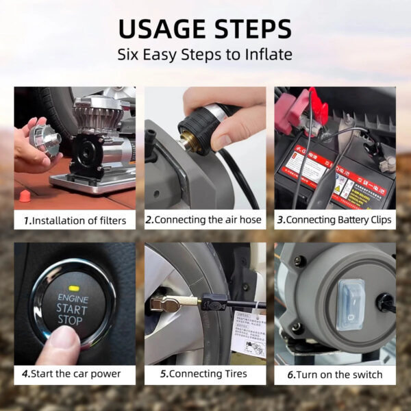 Super Tire Inflator Portable On/Offroad Air Compressor for Car/Truck/SUV/Jeep/RV 12V Heavy Duty Pump, Alligator Clip,Up to37Inch - Image 6