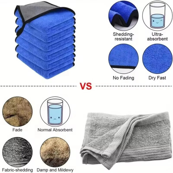 1-4pcs Microfiber Car Washing Towel Soft Quick Drying Windows Mirrors Wiping Rags Home Double Layer Cleaning Cloths 600GSM - Image 5