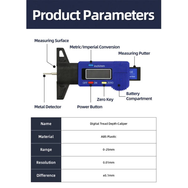 Digital Car Tyre Tire Tread Depth Gauge Thickness Gauges Monitoring System Depth Caliper Auto Tire Wear Detection Measuring Tool - Image 11