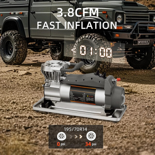 Super Tire Inflator Portable On/Offroad Air Compressor for Car/Truck/SUV/Jeep/RV 12V Heavy Duty Pump, Alligator Clip,Up to37Inch - Image 2